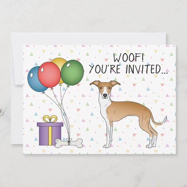Fawn And White Italian Greyhound Cute Dog Birthday Invitation (Front)