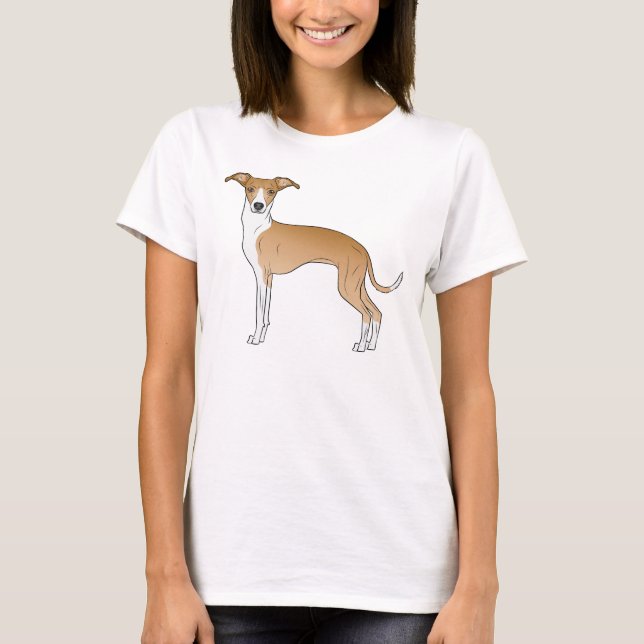 Fawn And White Italian Greyhound Dog Illustration T-Shirt (Front)