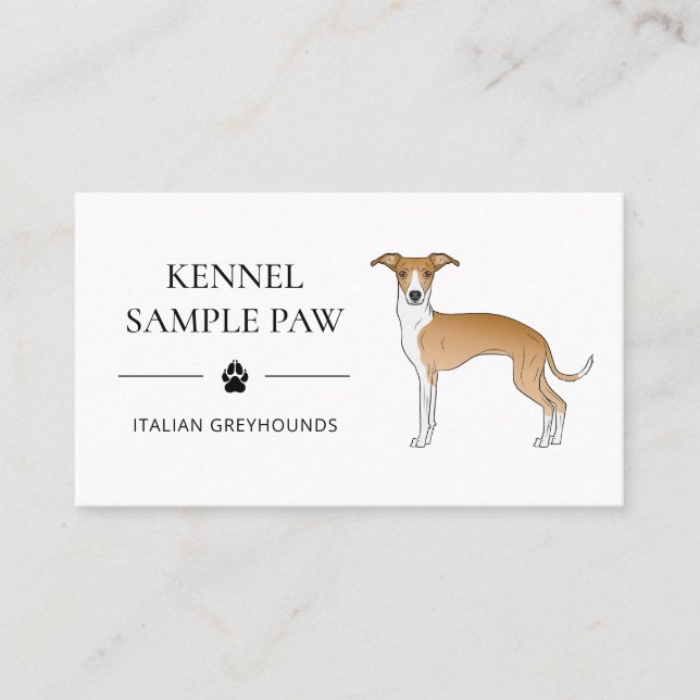 Fawn And White Italian Greyhound - Dog Kennel Business Card (Front)