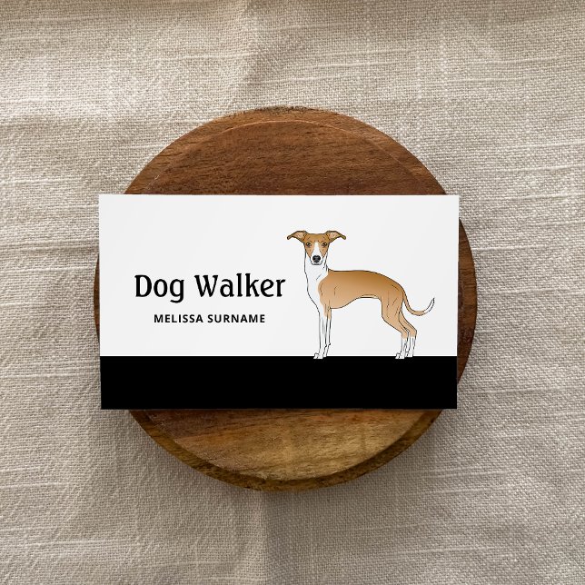 Fawn And White Italian Greyhound - Dog Walker Business Card (Promote your dog walking services with this stylish Italian Greyhound design business card.)