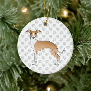 Fawn And White Italian Greyhound Dog With Paws Ceramic Ornament