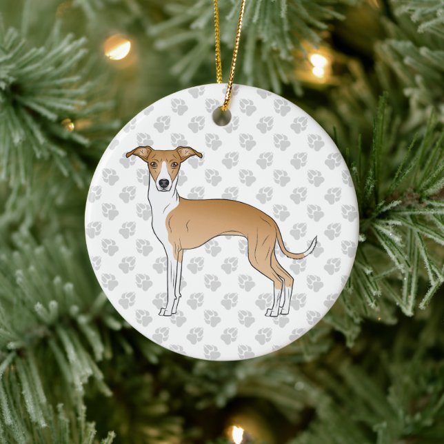 Fawn And White Italian Greyhound Dog With Paws Ceramic Ornament (Tree)