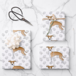 Fawn And White Italian Greyhound Dogs With Paws Wrapping Paper Sheet