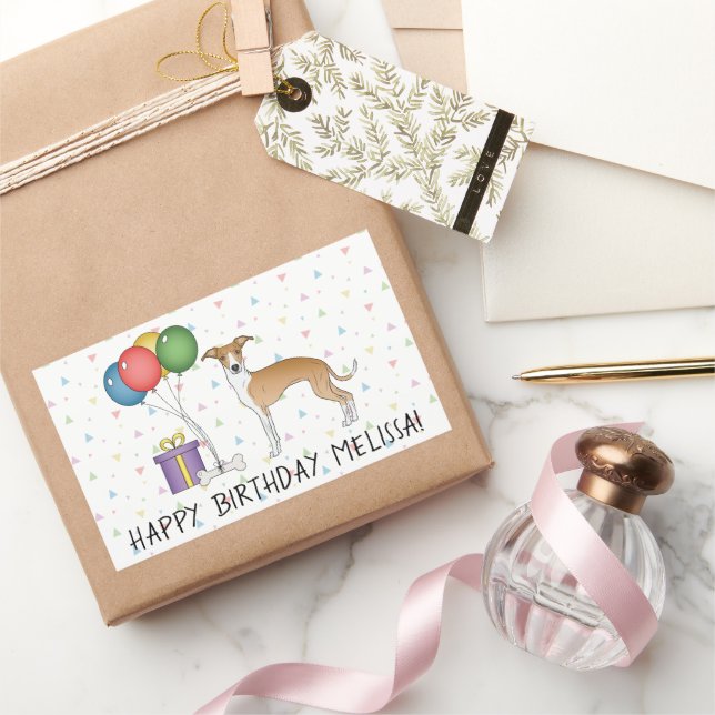 Fawn And White Italian Greyhound - Happy Birthday Rectangular Sticker (Gifting)