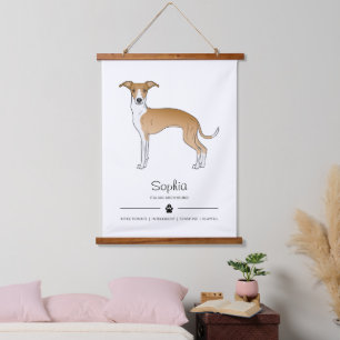Fawn And White Italian Greyhound With Custom Text Hanging Tapestry