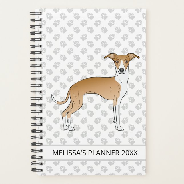 Fawn And White Italian Greyhound With Custom Text Planner (Front)