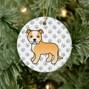 Fawn And White Staffordshire Bull Terrier Dog Ceramic Ornament