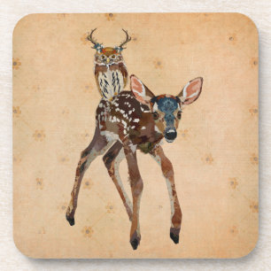 FAWN & ANTLER OWL Coaster
