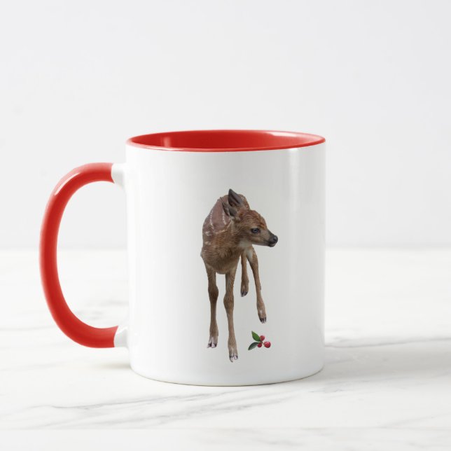 Fawn Baby Deer and Wintergreen Mug (Left)