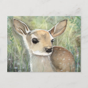 Fawn Baby Deer Wildlife Watercolor Painting Postcard