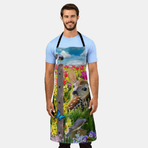 Fawn Birds Field of Flowers Apron