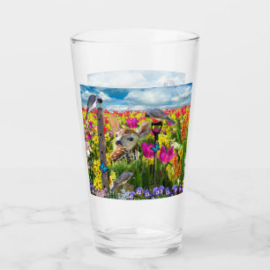 Fawn Birds Field of Flowers Glass