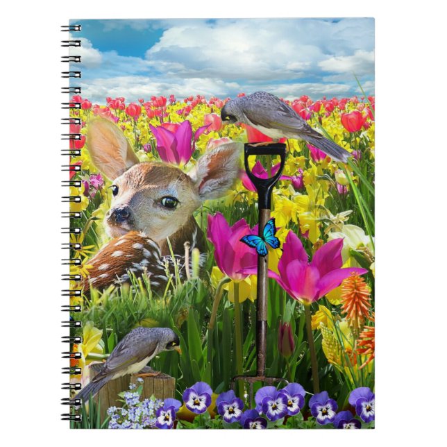 Fawn Birds Field of Flowers Notebook (Front)