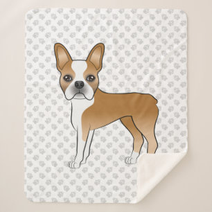 Fawn Boston Terrier Adorable Cartoon Dog & Paws Sherpa Blanket