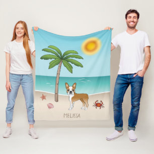 Fawn Boston Terrier At A Tropical Summer Beach Fleece Blanket