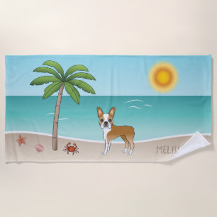 Fawn Boston Terrier At A Tropical Summer Beach - Towel