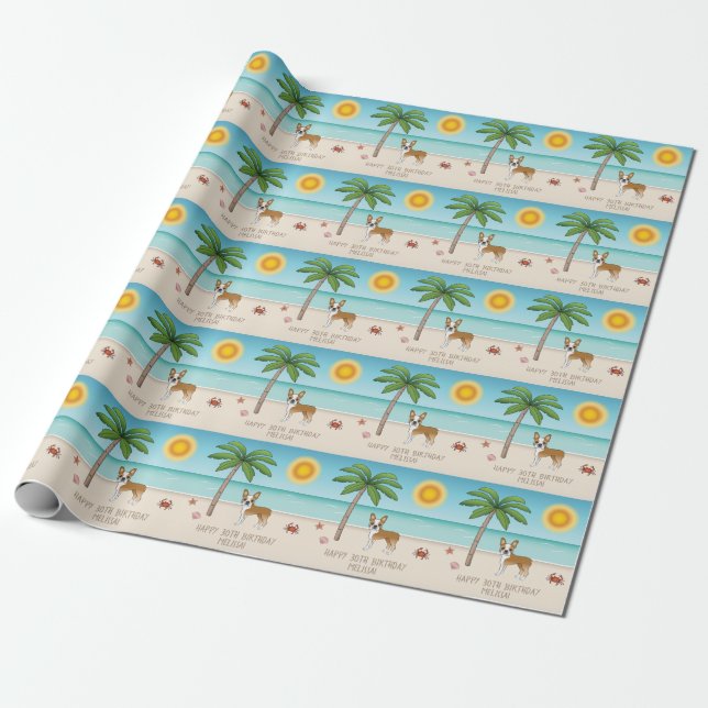 Fawn Boston Terrier At A Tropical Summer Beach Wrapping Paper (Unrolled)