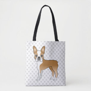 Fawn Boston Terrier Cute Cartoon Dog & Grey Paws Tote Bag