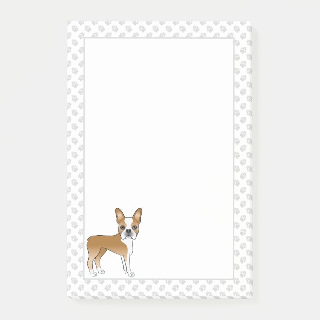 Fawn Boston Terrier Cute Cartoon Dog & Paws Post-it Notes (Front)