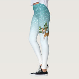 Fawn Boston Terrier In A Winter Forest Leggings