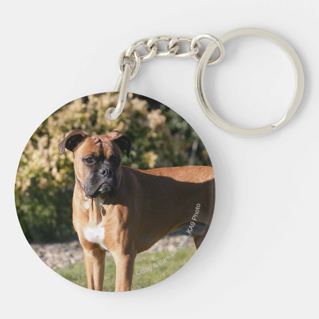 Fawn Boxer Dog Standing Key Ring (Back)