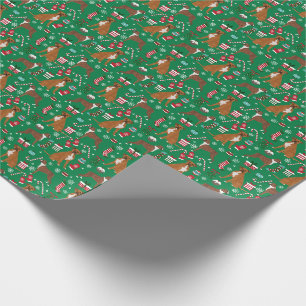 Fawn Boxer Dogs Christmas Candy Canes Green Wrapping Paper