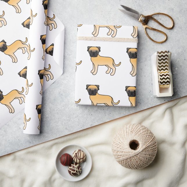 Fawn Bullmastiff Cute Cartoon Dog Pattern Wrapping Paper (Crafts)