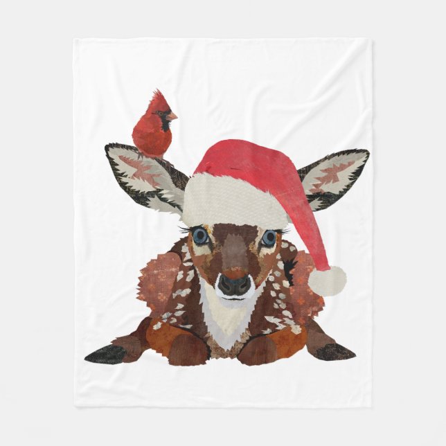 FAWN & CARDINAL CHRISTMAS  FLEECE BLANKET (Front)