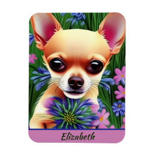 Fawn Chihuahua Puppy in Flower Meadow Personalised Magnet