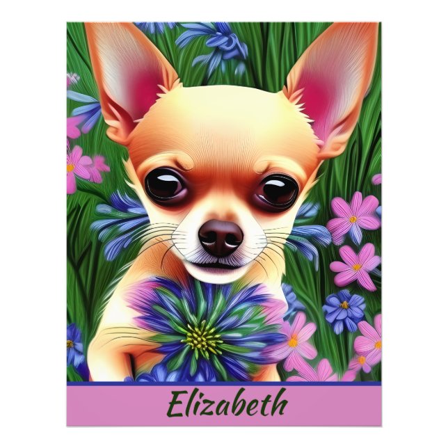 Fawn Chihuahua Puppy in Flower Meadow Personalised Photo Print (Front)