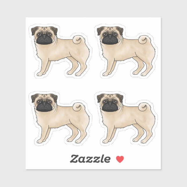 Fawn Coat Colour Pug Mops Dog Breed Drawings (Sheet)