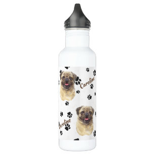 Fawn Coloured Pug Dog Pawprint 710 Ml Water Bottle