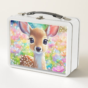 Fawn Cute Deer Animal in the Flower Meadow    Metal Lunch Box