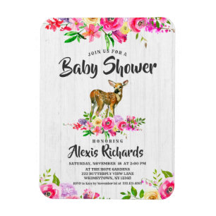 Fawn Deer Watercolor Floral Baby Shower Invitation Magnet