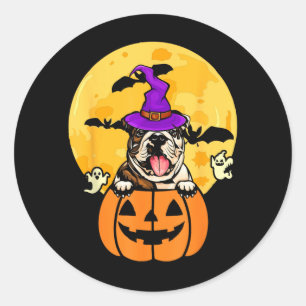 Fawn English Bulldog Witch Dog Lover Halloween Classic Round Sticker
