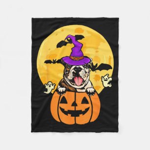 Fawn English Bulldog Witch Dog Lover Halloween Fleece Blanket
