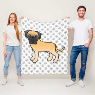 Fawn English Mastiff Cute Cartoon Dog & Paws Fleece Blanket