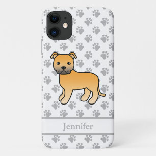 Fawn English Staffie Cute Cartoon Dog & Name iPhone 11 Case