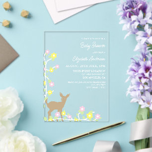 Fawn Floral Girl Baby Shower Acrylic Invitations