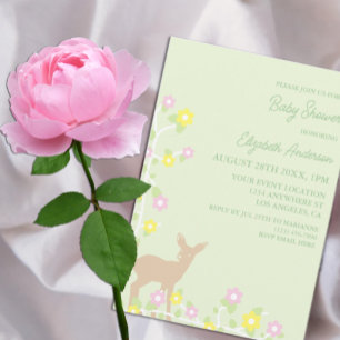 Fawn Floral Girl Baby Shower Invitation