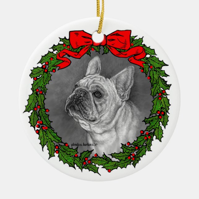 Fawn French Bulldog Art by Glenda S. Harlan Ceramic Ornament (Front)