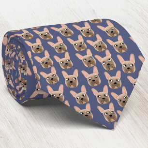 Fawn French Bulldog Blue Neck Tie