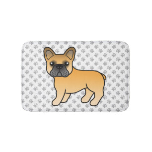 Fawn French Bulldog Cute Cartoon Dog & Paws Bath Mat