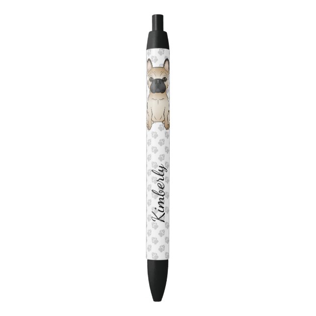 Fawn French Bulldog / Frenchie With Paws & Name Black Ink Pen (Front Vertical)