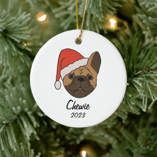 Fawn Frenchie Santa Hat Christmas Ornament (Tree)