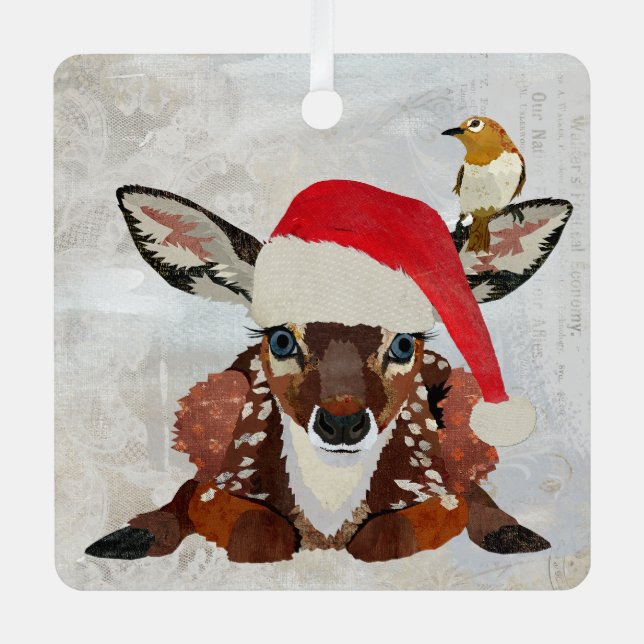 FAWN & GOLDEN BIRD CHRISTMAS METAL TREE DECORATION (Front)
