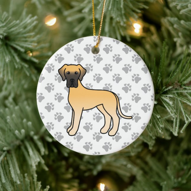 Fawn Great Dane Cute Cartoon Dog Ceramic Ornament (Tree)