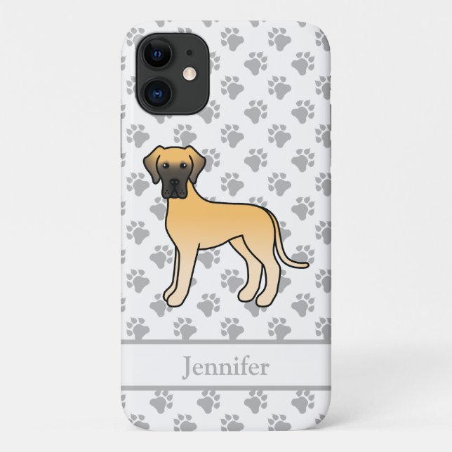 Fawn Great Dane Cute Cartoon Dog & Name Case-Mate iPhone Case (Back)