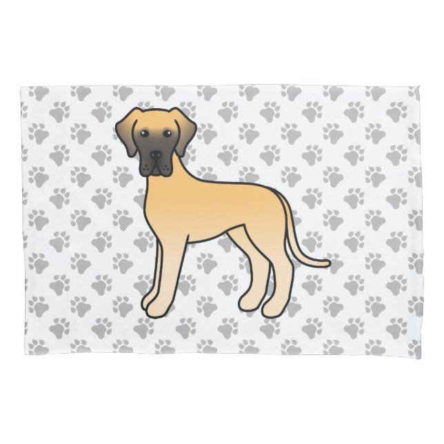 Fawn Great Dane Cute Cartoon Dog & Paws Pillowcase (Front)