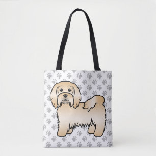 Fawn Havanese Cute Cartoon Dog Illustration & Paws Tote Bag